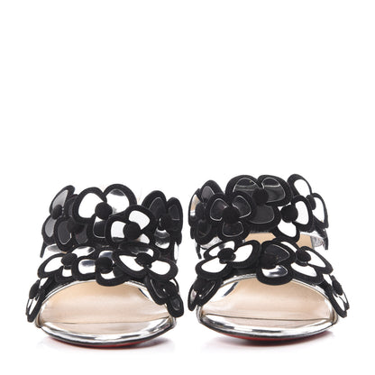 Christian Louboutin Metallic Calfskin Tres Pansy 85 Slide Sandals 35 Silver 2 of 9