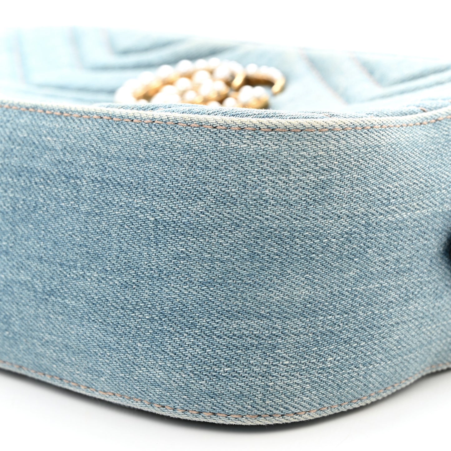 Denim Matelasse Small Pearly GG Marmont Chain Bag Blue
