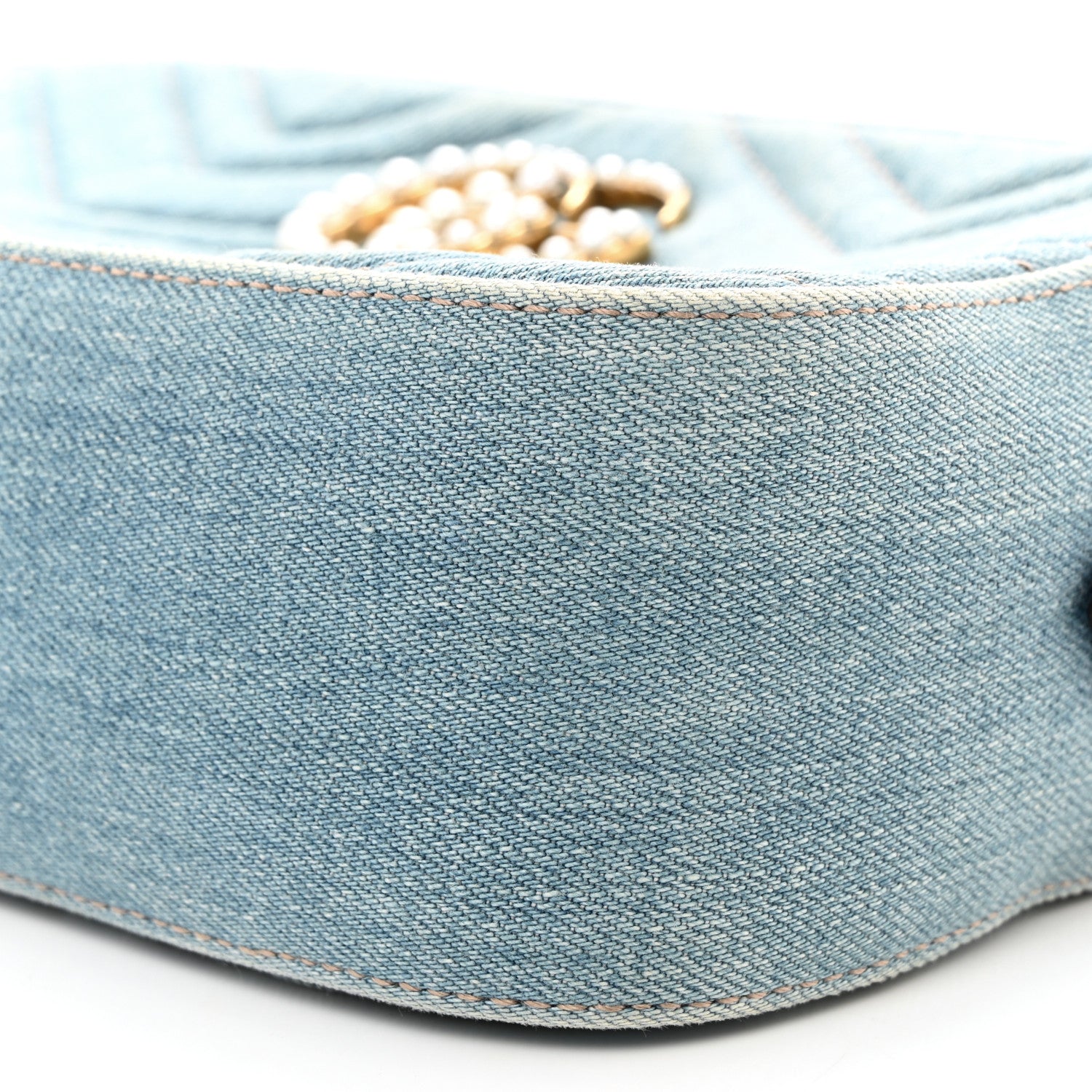 Gucci Denim Matelasse Small Pearly GG Marmont Chain Bag Blue 10 of 10