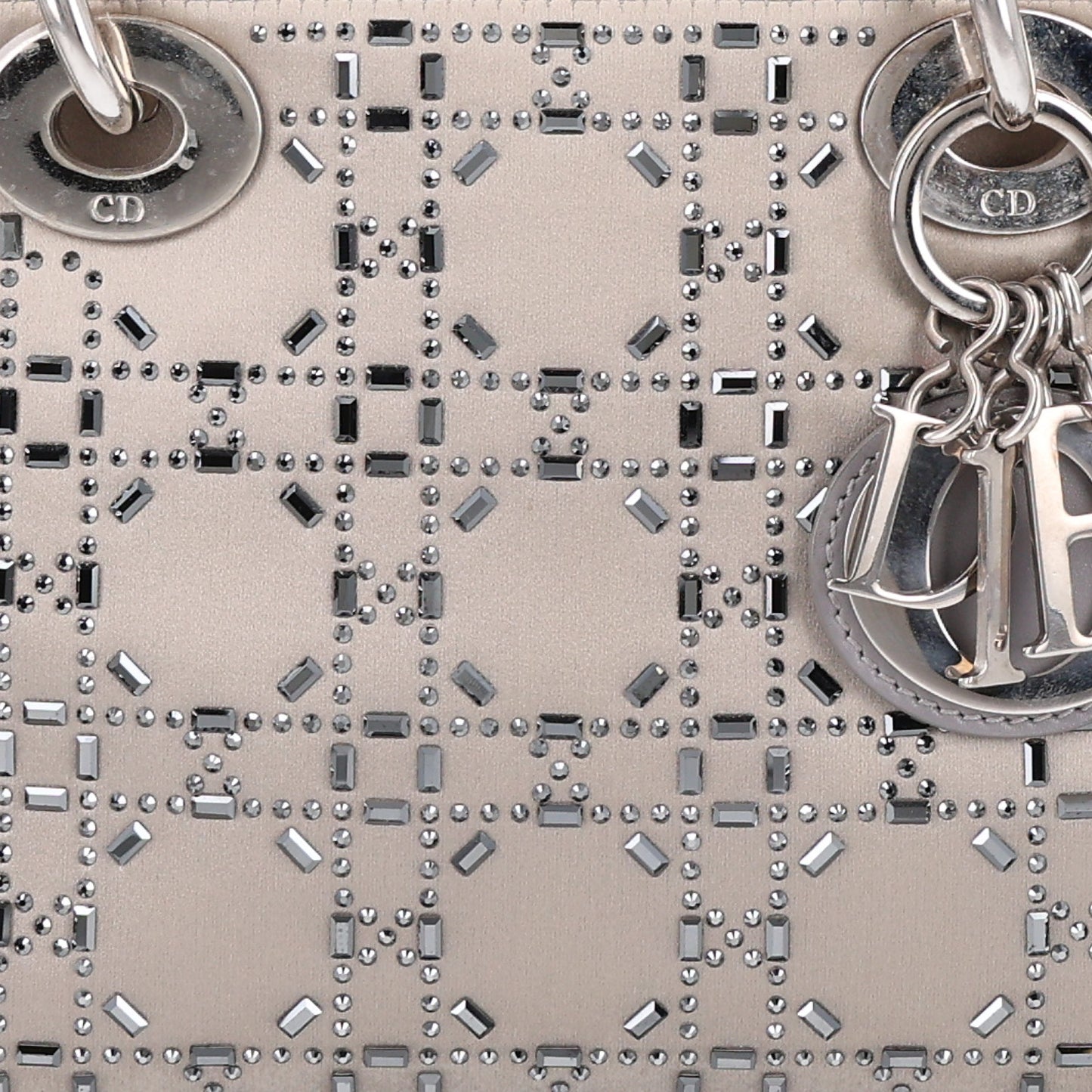 Satin Crystal Cannage Mini Lady Dior Gray