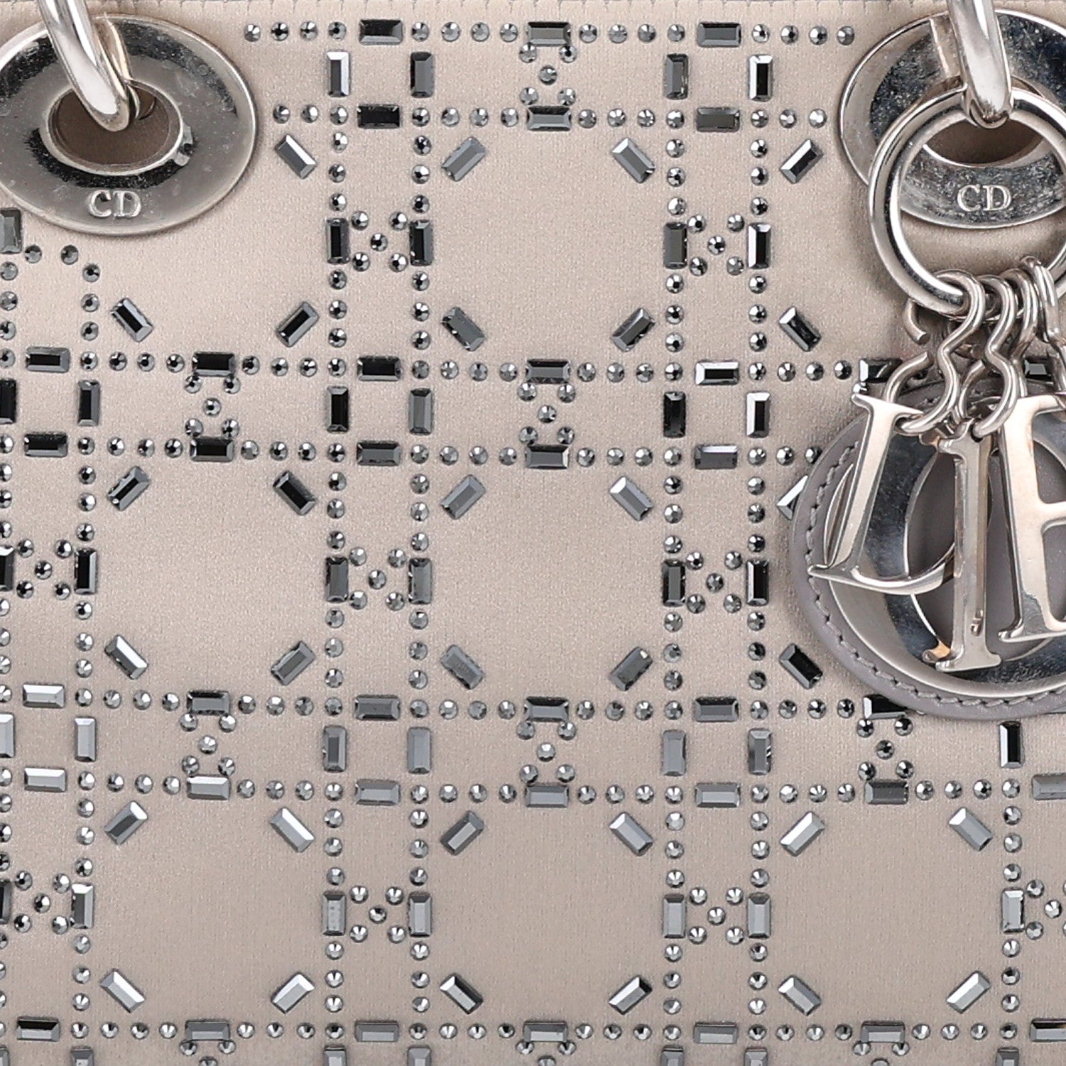 Christian Dior Satin Crystal Cannage Mini Lady Dior Gray 8 of 10