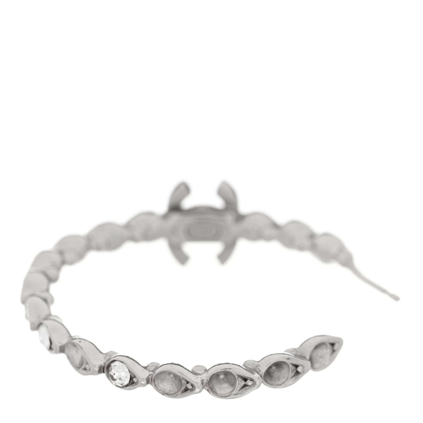 Metal Crystal CC Hoop Earrings Silver