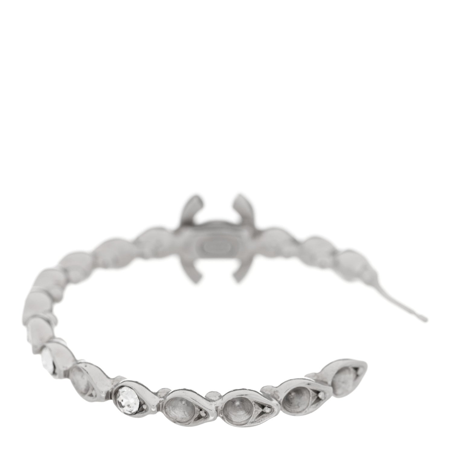 Chanel Metal Crystal CC Hoop Earrings Silver 4 of 4