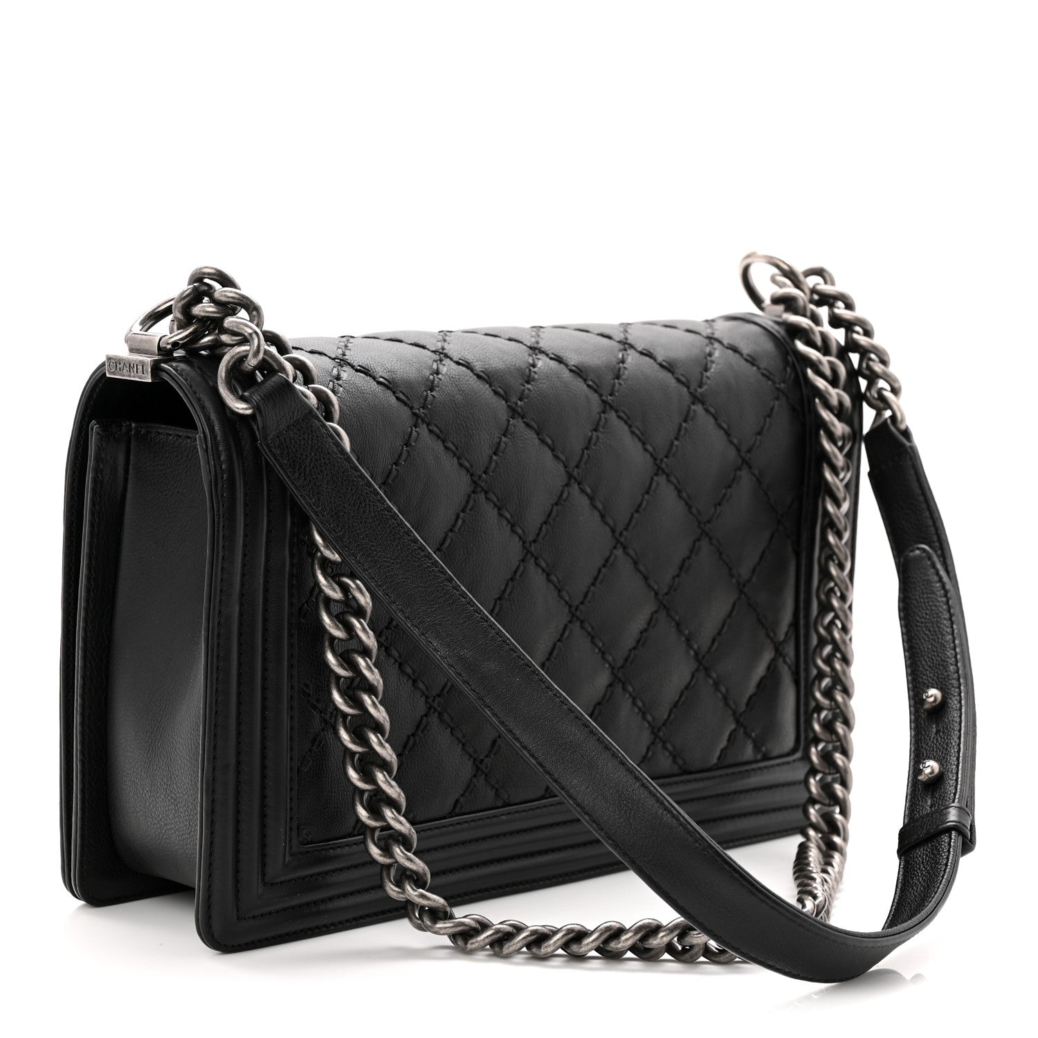 Chanel Calfskin Quilted Double Stitched New Medium Boy Flap Black 3 of 10
