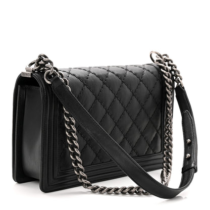 Chanel Calfskin Quilted Double Stitched New Medium Boy Flap Black 3 of 10