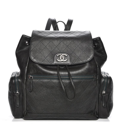 Chanel Grained Calfskin Stitched Pocket Backpack Dark Green 1 of 7