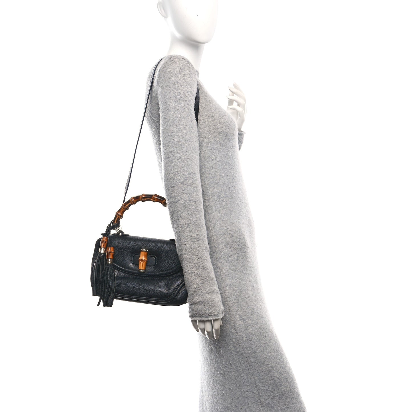 Cellarius Calfskin Medium New Bamboo Top Handle Bag Black