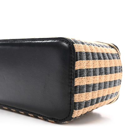 Chanel Raffia Jute Striped Small Vanity Case With Chain Black Beige 10 of 11