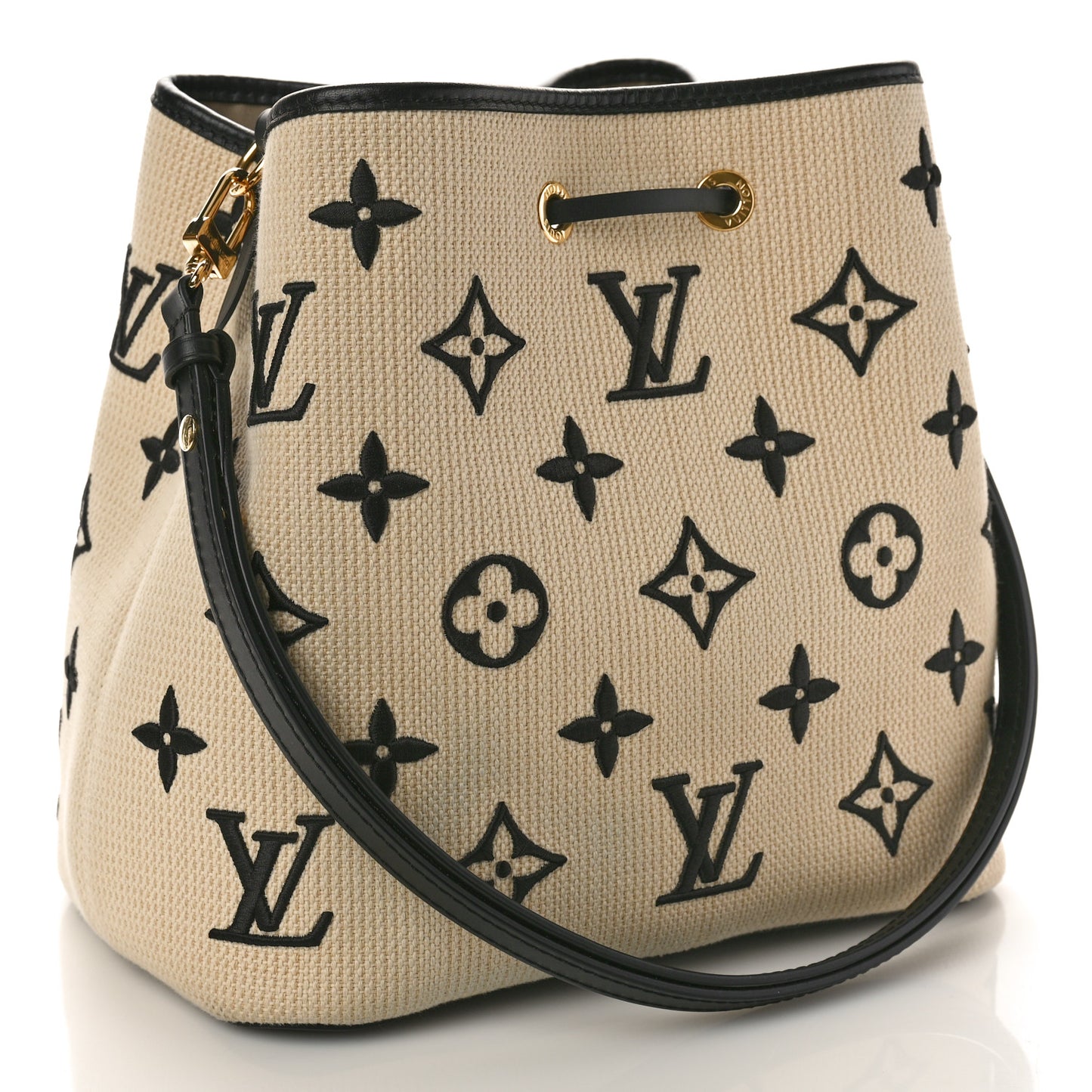Cotton Monogram Embroidered Neonoe MM Beige Black