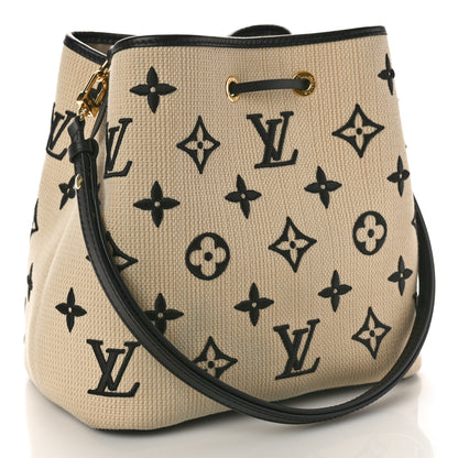 Louis Vuitton Cotton Monogram Embroidered Neonoe MM Beige Black 2 of 8