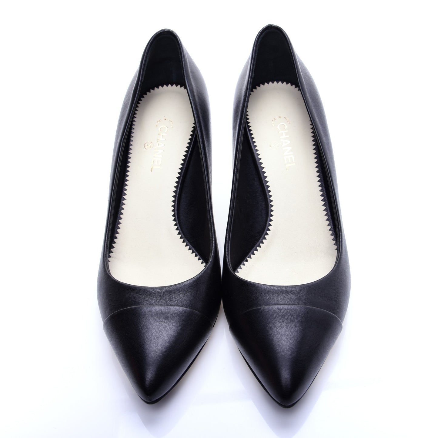 Lambskin CC Cap Toe Kitten Heel Pumps 37.5 Black