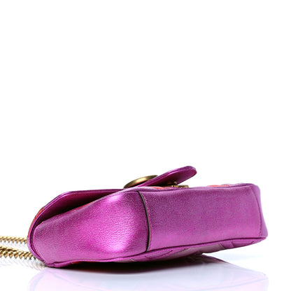 Gucci Metallic Calfskin Matelasse Mini GG Marmont Shoulder Bag Fuchsia 3 of 7