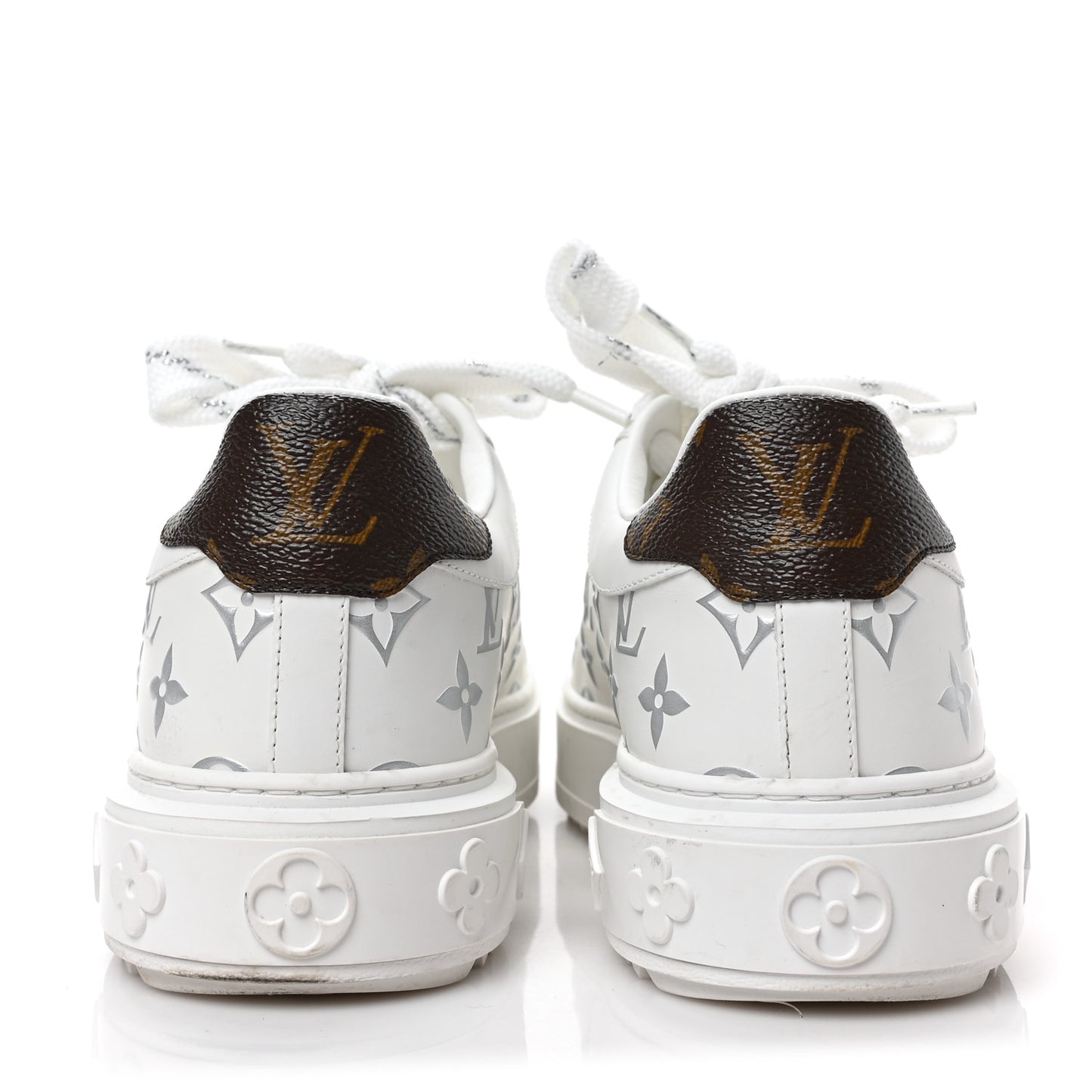 Calfskin Monogram Debossed Time Out Sneakers 39 White Silver