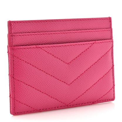 Saint Laurent Grain De Poudre Matelasse Chevron Monogram Credit Card Case Fresh Fuxia 3 of 8