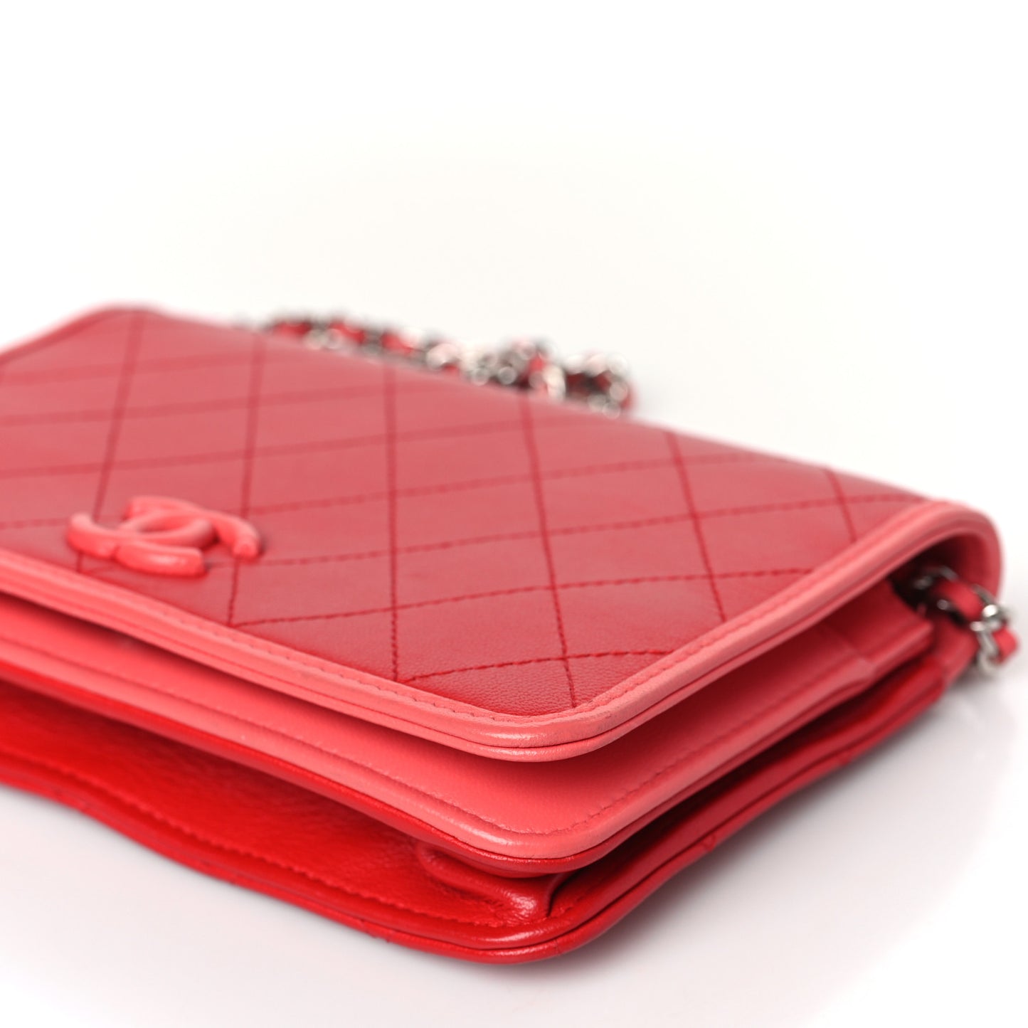 Calfskin Quilted Bi-Color Wallet On Chain WOC Red Pink