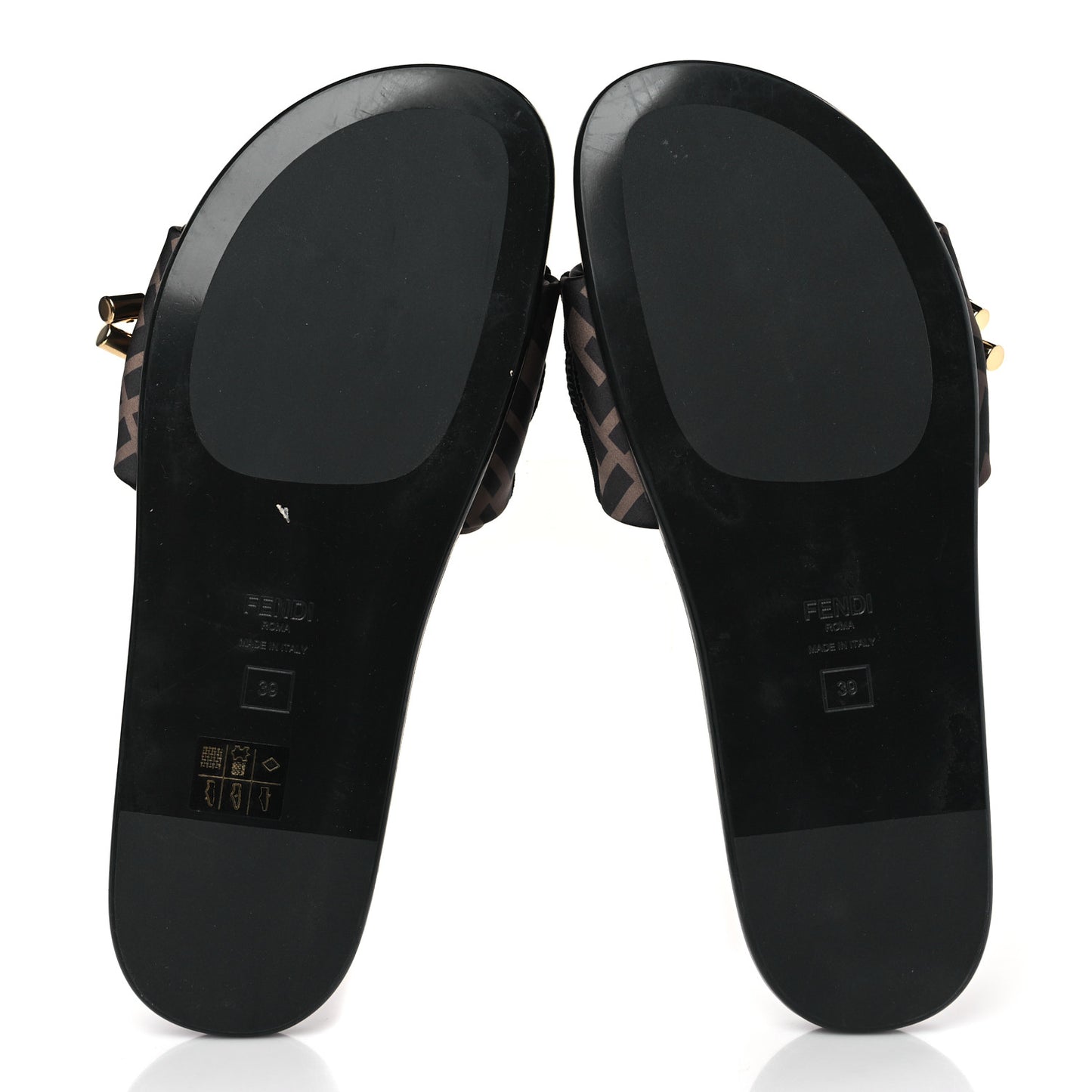 Satin FF Fendi Feel Slide Sandals 39 Tobacco Black