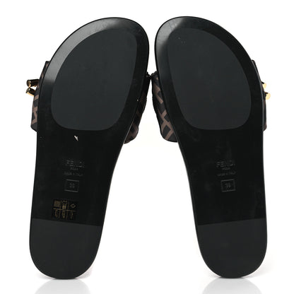 Fendi Satin FF Fendi Feel Slide Sandals 39 Tobacco Black 17 of 21