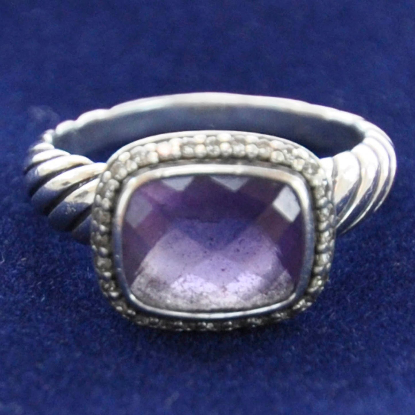 Sterling Silver Diamond Amethyst 10mm Noblesse Ring 57 8