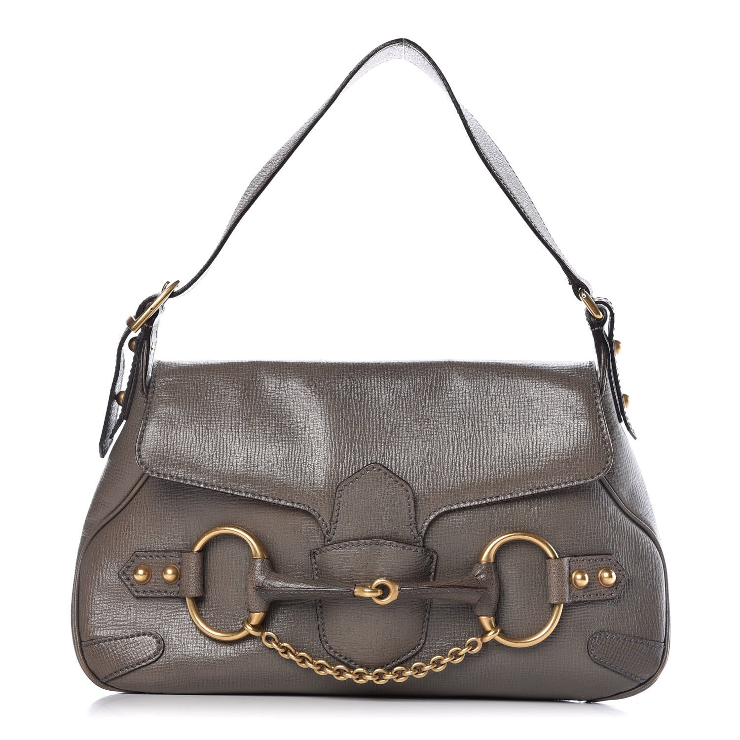 Gucci Calfskin Horsebit Chain Flap Shoulder Bag Grey 1 of 14