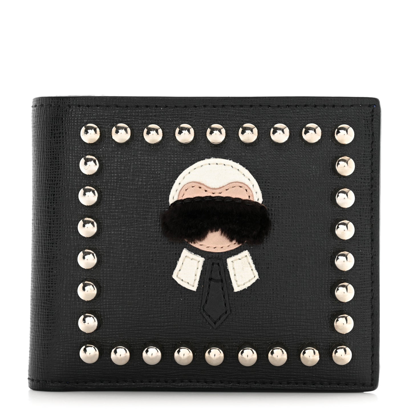 Vitello Elite Flamingo Mink Karlito Studded Bi-Fold Wallet Black White Plaster