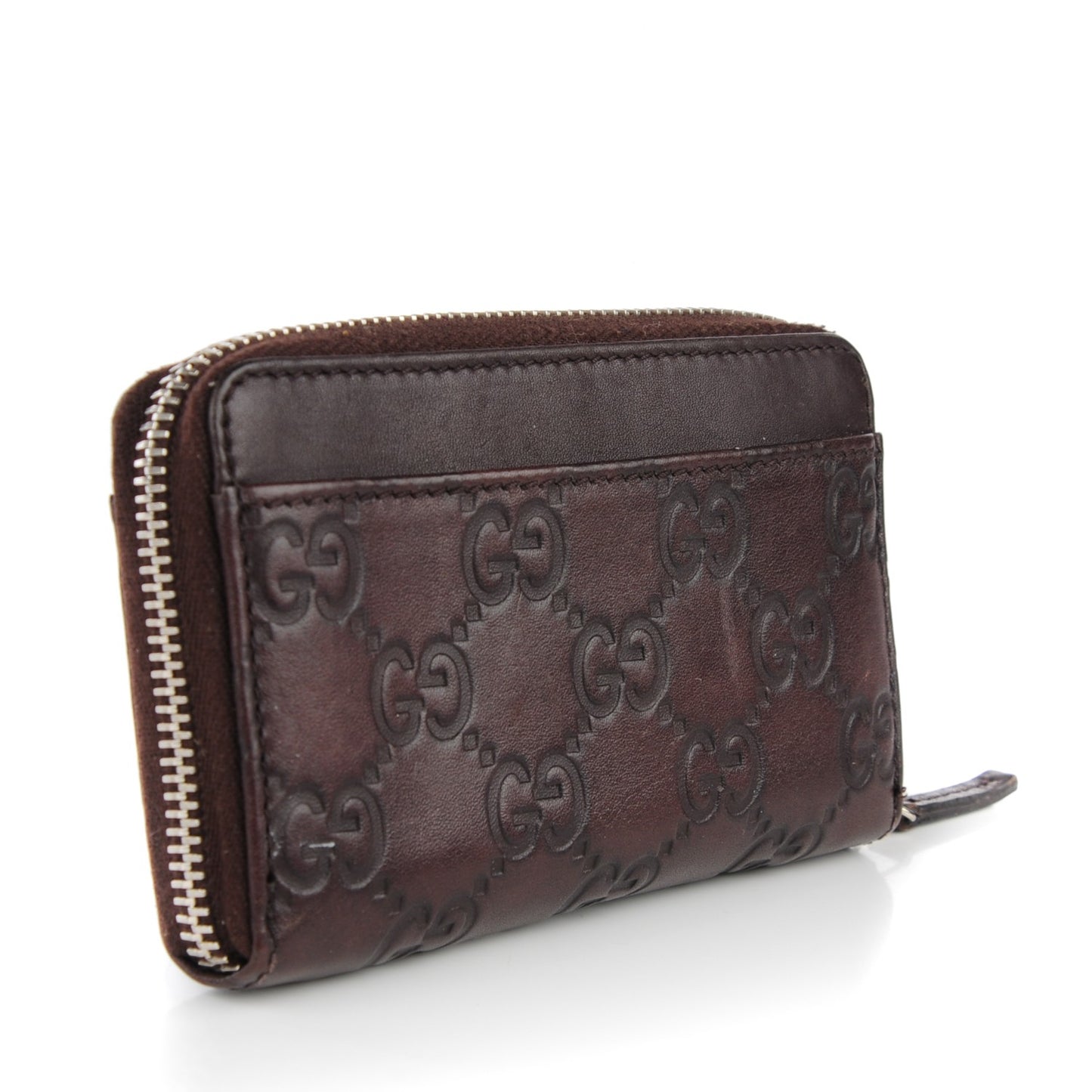 Guccissima Zip Around Key Ring Coin Purse Dark Brown