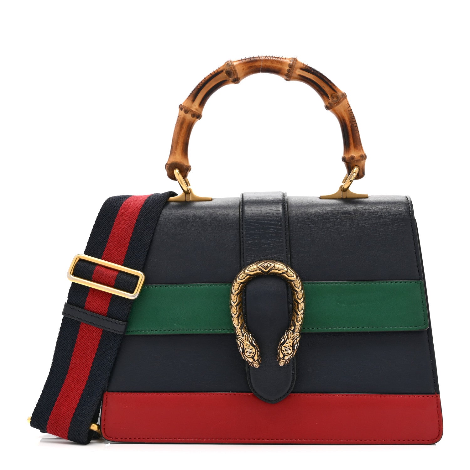Gucci Moon Calfskin Bamboo Web Medium Dionysus Top Handle Bag Blue Emerald Hibiscus Red 1 of 10