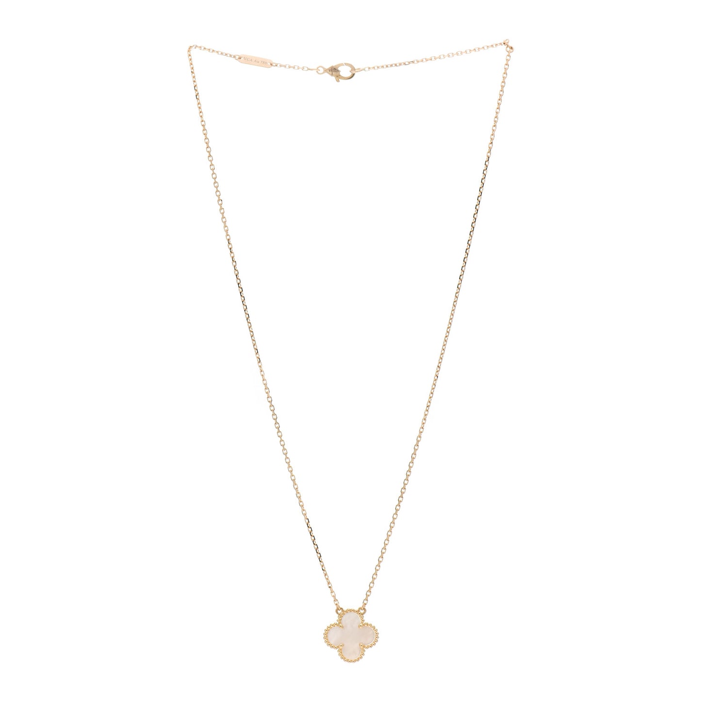 18K Yellow Gold Mother of Pearl Vintage Alhambra Pendant Necklace