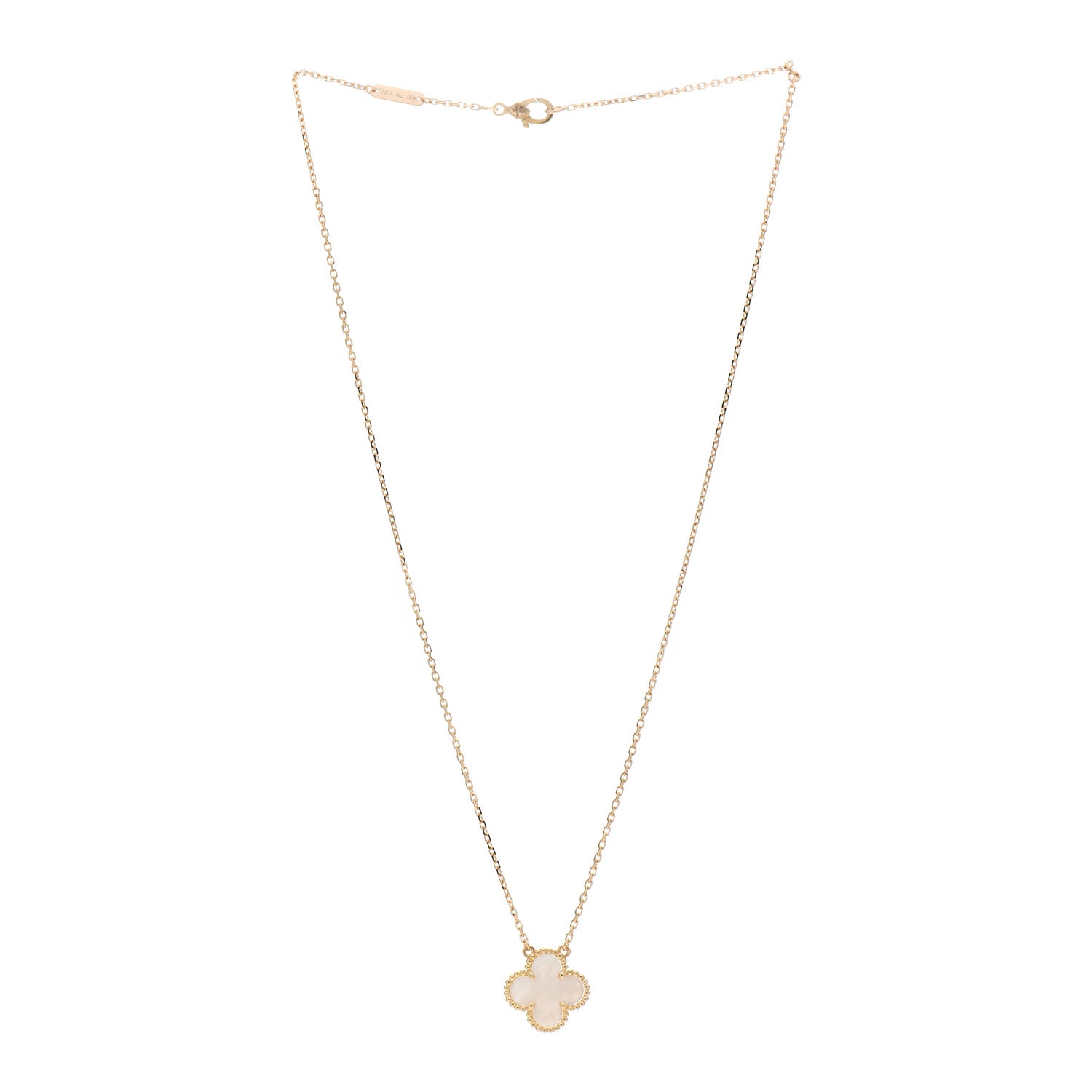 Van Cleef & Arpels 18K Yellow Gold Mother of Pearl Vintage Alhambra Pendant Necklace 3 of 6