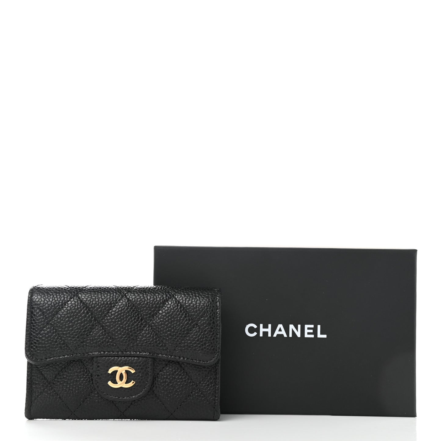 Caviar Quilted Flap Card Holder Black