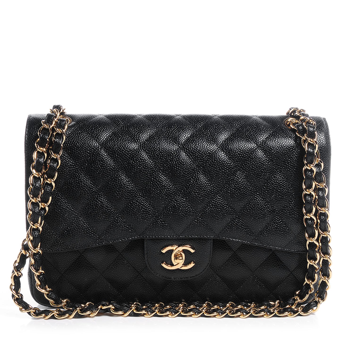Caviar Quilted Jumbo Double Flap Black