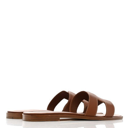 Hermes Box Calfskin Oran Sandals 37.5 Gold 4 of 8