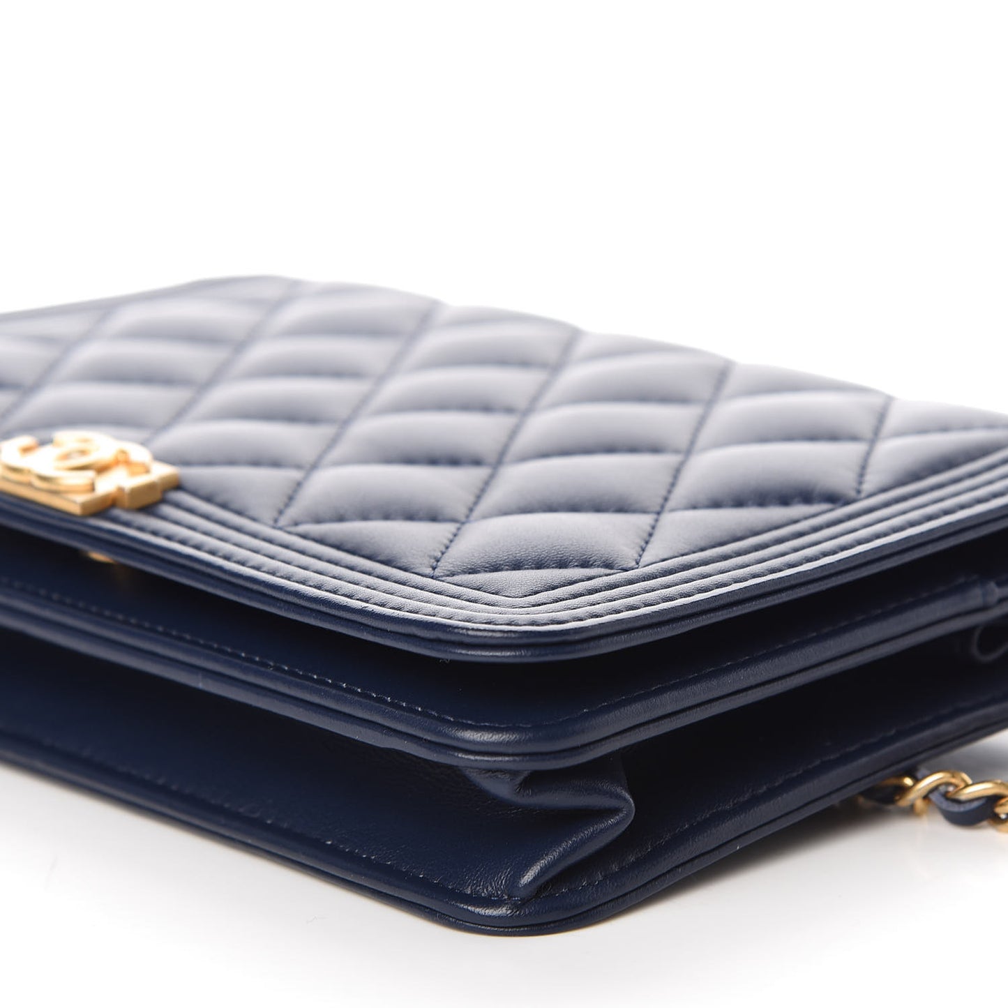 Lambskin Quilted Boy Wallet On Chain WOC Navy Blue