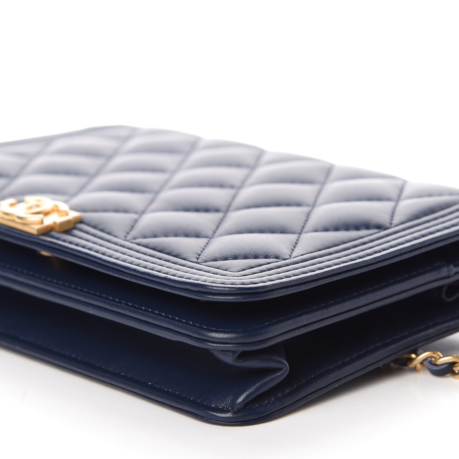 Chanel Lambskin Quilted Boy Wallet On Chain WOC Navy Blue 7 of 13