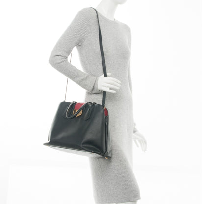 Prada Saffiano Cuir Bi-Color Double Handle Tote Black Fuoco 3 of 11