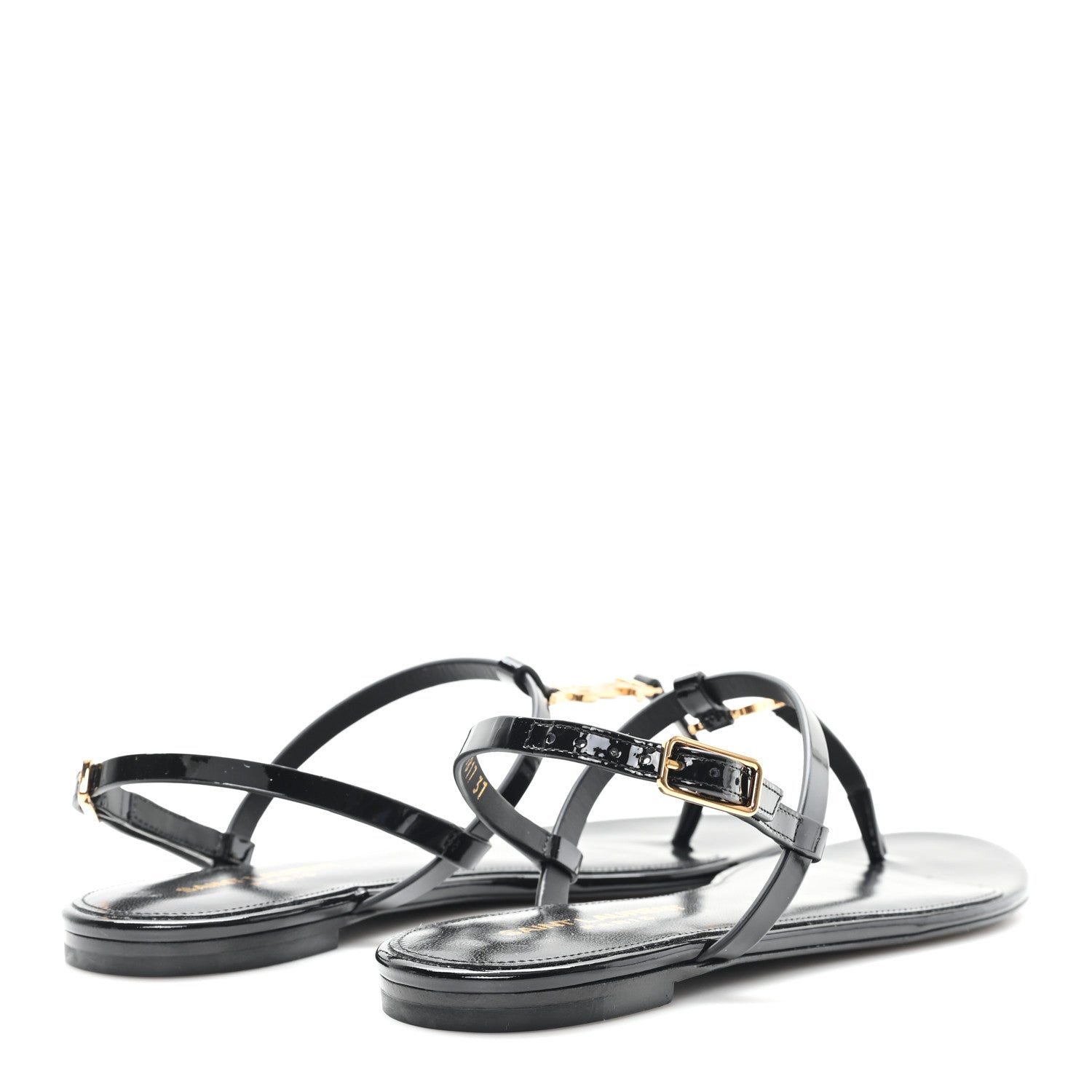 Saint Laurent Patent Calfskin Cassandra Monogram Sandals 37 Black 5 of 10
