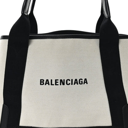 Balenciaga Cotton Canvas Satin Calfskin S Navy Cabas Natural Black 8 of 11