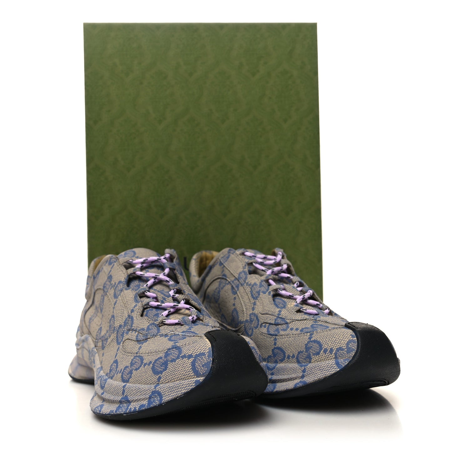 Ultralight Plume Calfskin Monogram Printed Mens Gucci Run Sneakers 10 Beige Blue