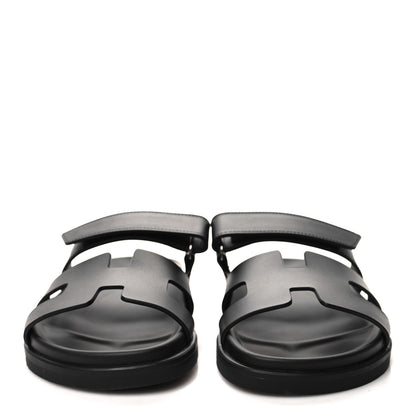 Hermes Calfskin Womens Chypre Sandals 37.5 Black 2 of 9