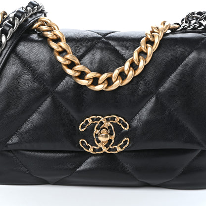 Chanel Shiny Goatskin Quilted Medium Chanel 19 Flap Black 8 of 10