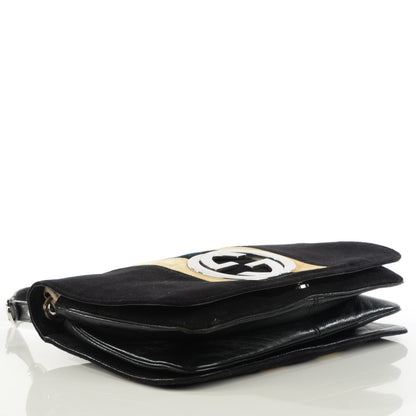 Gucci Velvet Web Blondie Shoulder Flap Bag Black White 4 of 7