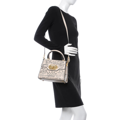 Dolce & Gabbana Calfskin Graffiti Printed Welcome Satchel White Black 2 of 7