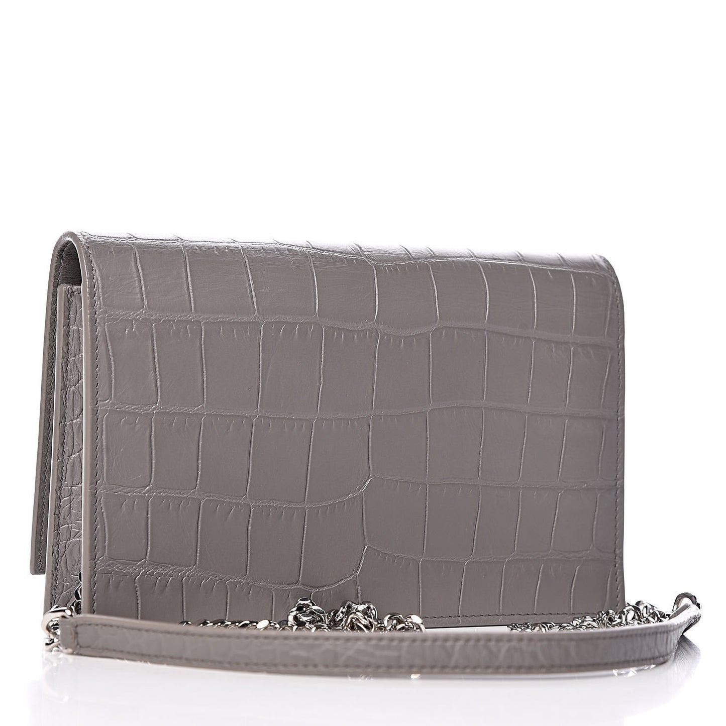 Calfskin Crocodile Embossed Kate Monogram Tassel Chain Wallet Fog