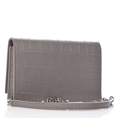 Saint Laurent Calfskin Crocodile Embossed Kate Monogram Tassel Chain Wallet Fog 3 of 10