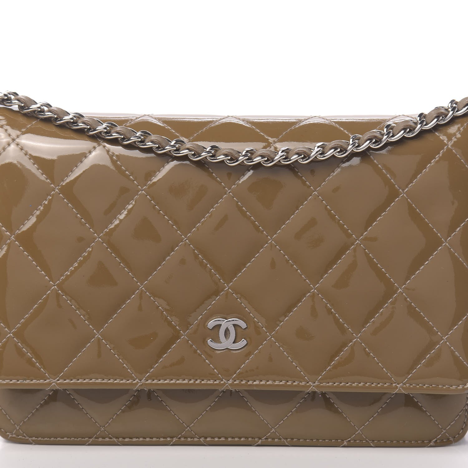Chanel Patent Quilted Wallet On Chain WOC Brown 13 of 13