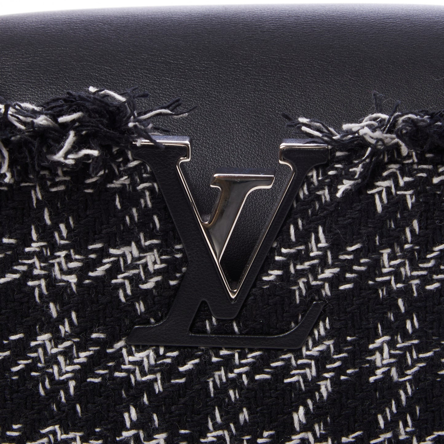 Tweed Calfskin Capucines MM Black White