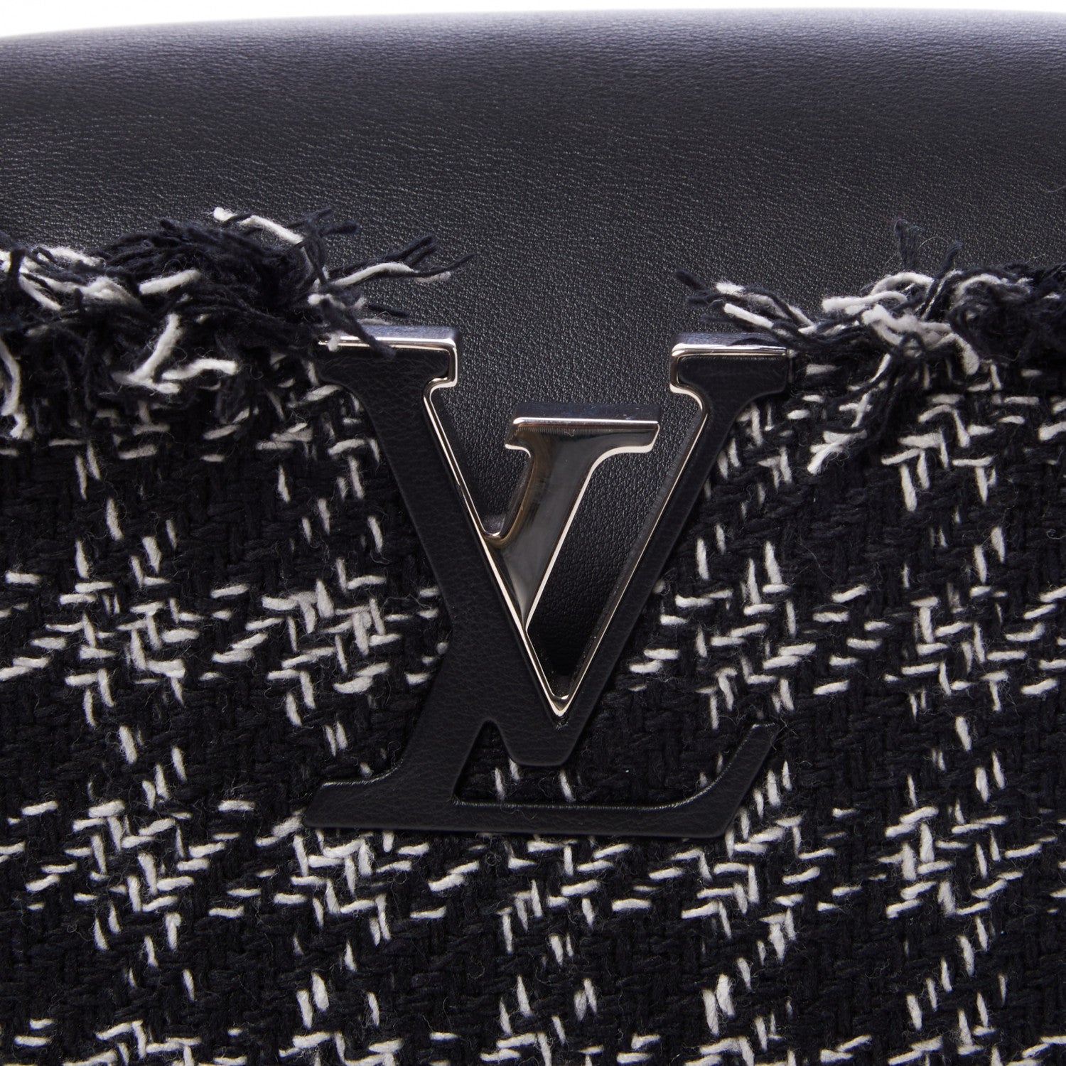 Louis Vuitton Tweed Calfskin Capucines MM Black White 6 of 8