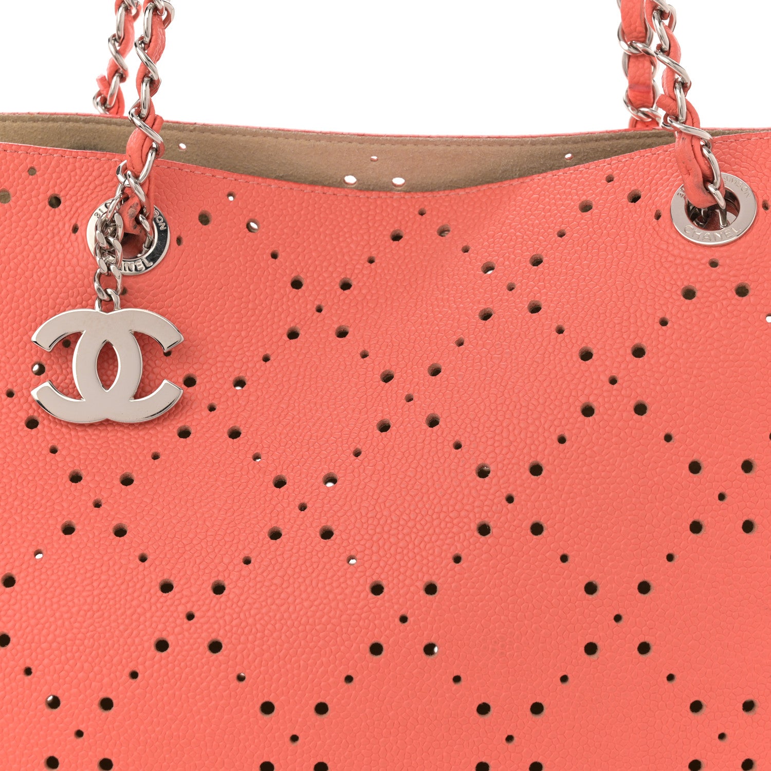 Chanel Perforated Grained Calfskin Small Shopping Tote Coral Beige 6 of 16