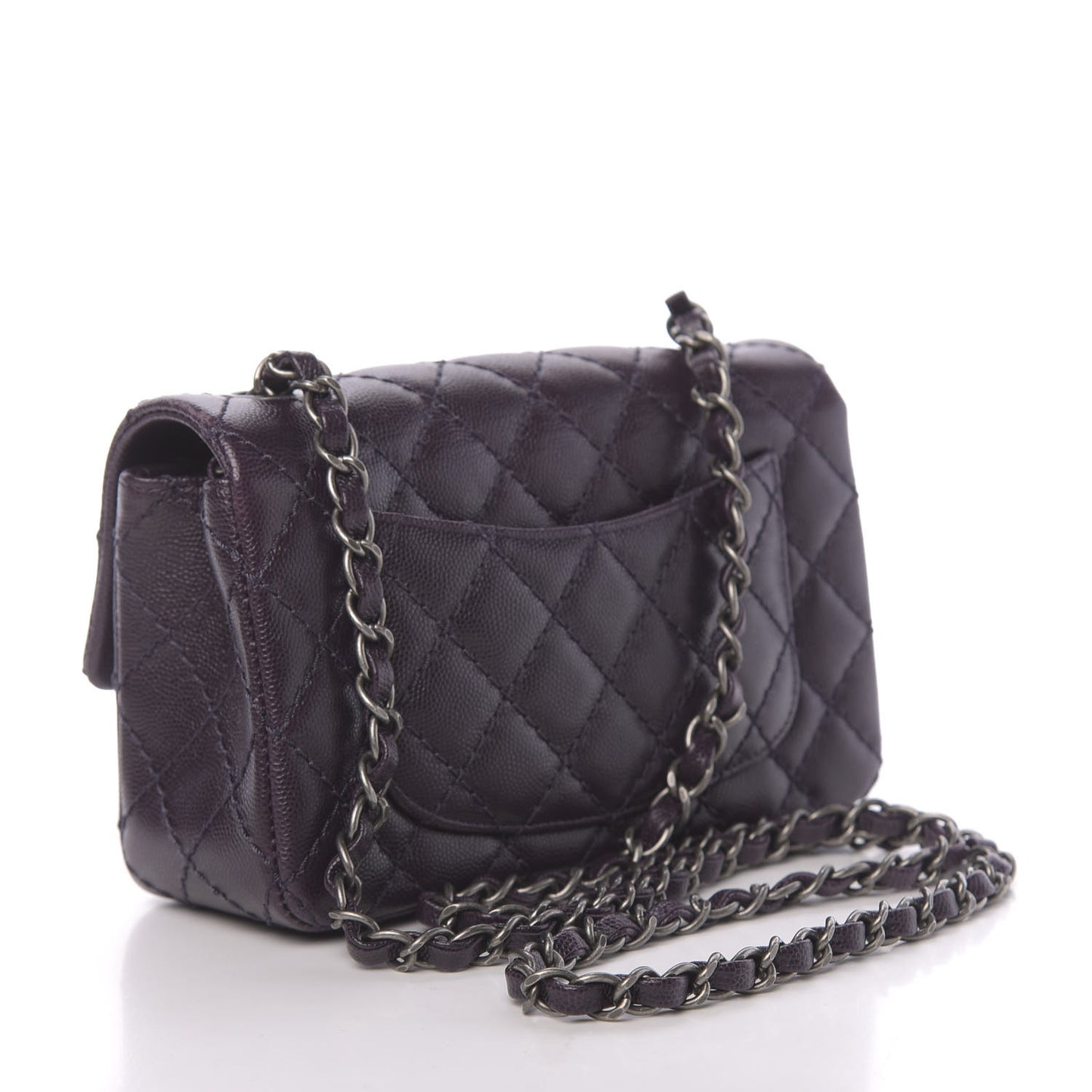 Washed Caviar Quilted Mini Rectangular Flap Dark Purple