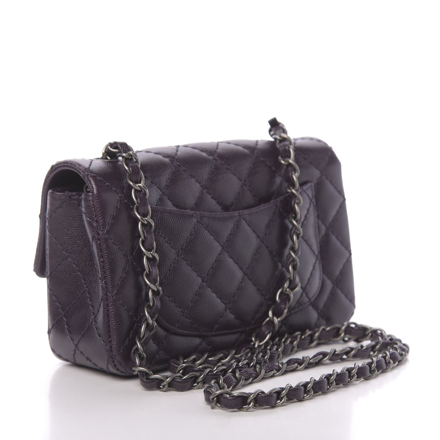 Chanel Washed Caviar Quilted Mini Rectangular Flap Dark Purple 3 of 11