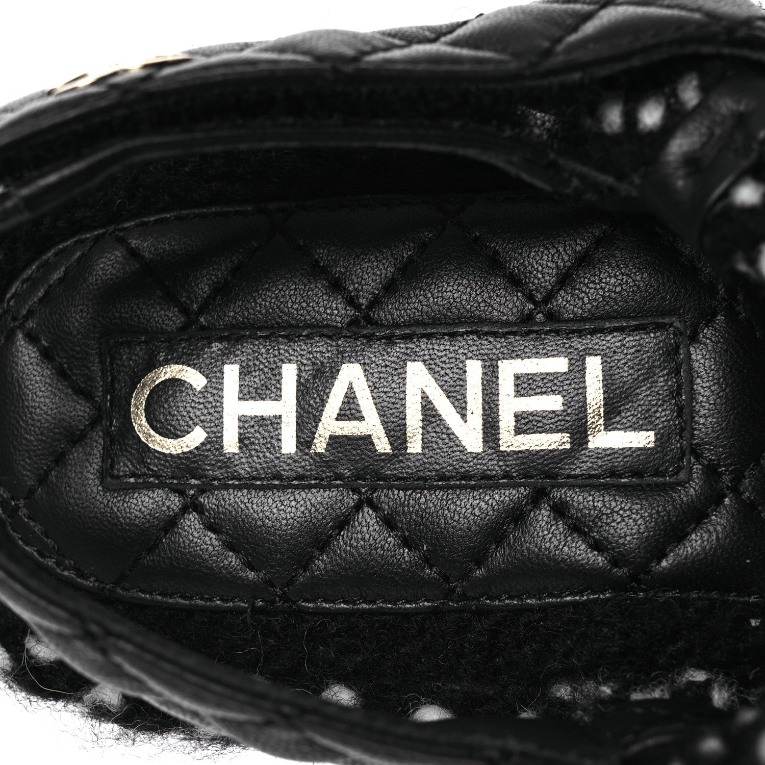 Chanel Cord Lambskin Quilted Logo Sandals 37 Black White 9 of 14